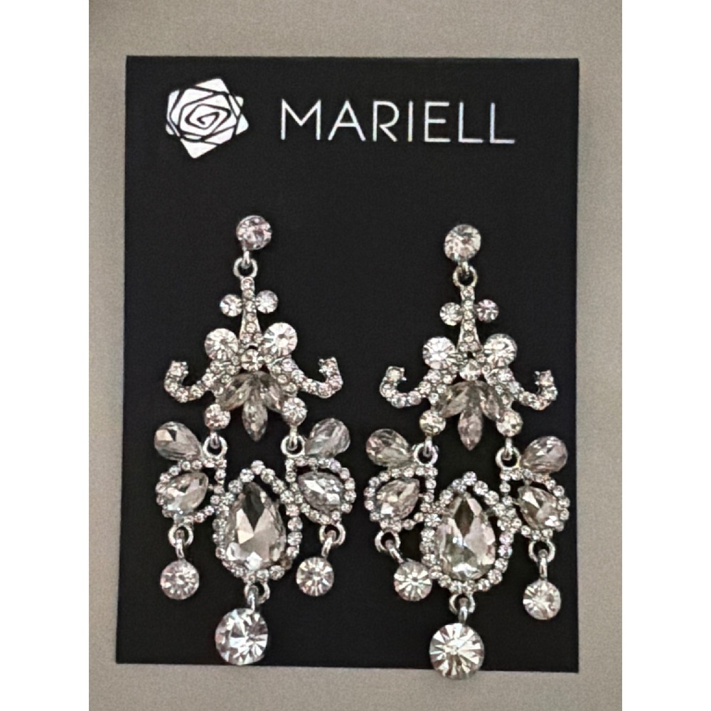 Mariell Silver Crystal Chandelier Earrings Bridal Wedding Prom Statement Dangle